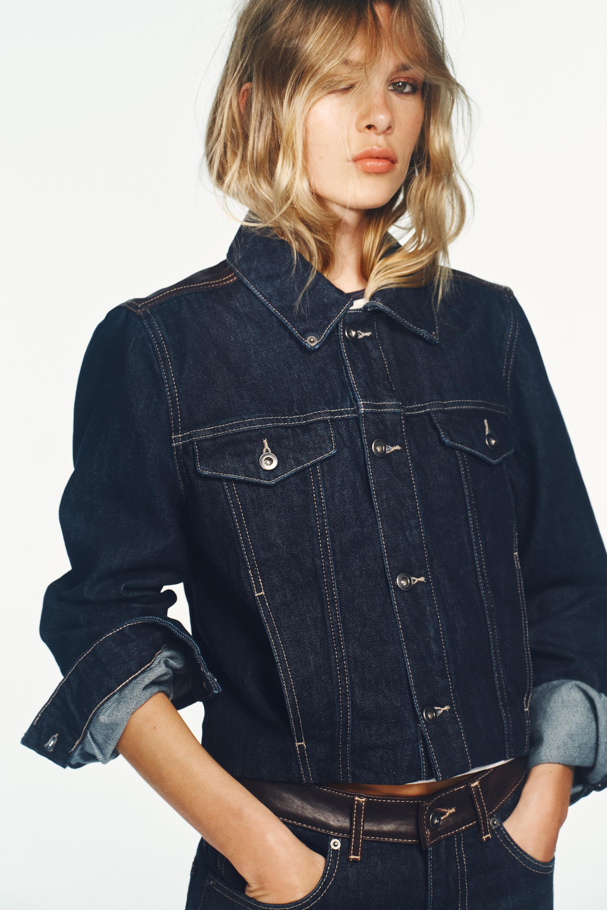 BLOUSON EFFET DENIM CUIR
